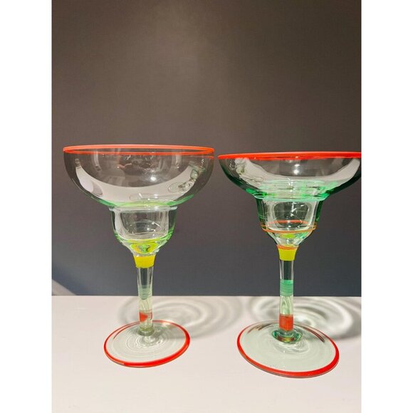 Hand Blown Mexican Margarita Glasses Set of 2 | Artisan Fiesta Glassware - Picture 3 of 5